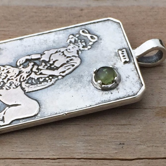 Strength Tarot Card Pendant .925 Sterling Silver w/ genuine Peridot gem USA - Picture 8 of 8